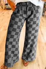 Hazel Blues® | Checkered Wide Leg Jeans with Pockets
