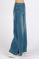 Hazel Blues® | Mittoshop Medium Wash Seam Detail Wide Leg Denim Jeans