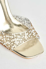 Isadora Perspex Diamante Gem Band & Diamante Strap Heels in Gold