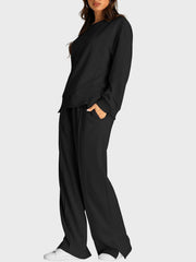 Hazel Blues® | Round Neck Long Sleeve Top and Slit Pants Set