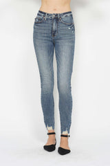 Hazel Blues® | Judy Blue Tummy Control Vintage Wash Hem Destroy Skinny Jeans