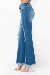 Hazel Blues® | bytos Raw Hem Distressed High Rise Bootcut Jeans