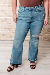 Hazel Blues® | Isla Mid Rise Distressed Released Hem Bootcut Jeans