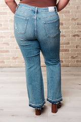 Hazel Blues® | Isla Mid Rise Distressed Released Hem Bootcut Jeans
