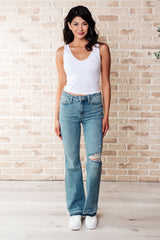 Hazel Blues® | Isla Mid Rise Distressed Released Hem Bootcut Jeans