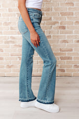 Hazel Blues® | Isla Mid Rise Distressed Released Hem Bootcut Jeans