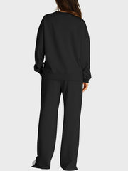 Hazel Blues® | Round Neck Long Sleeve Top and Slit Pants Set