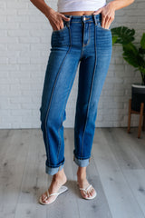 Hazel Blues® | Campbell High Rise Center Seam Detail Straight Jeans