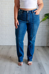 Hazel Blues® | Campbell High Rise Center Seam Detail Straight Jeans