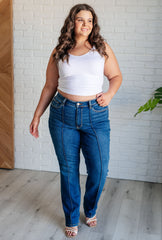 Hazel Blues® | Campbell High Rise Center Seam Detail Straight Jeans