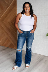 Hazel Blues® | Mila Mid Rise Distressed Bootcut Jeans