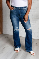 Hazel Blues® | Mila Mid Rise Distressed Bootcut Jeans