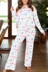 Hazel Blues® | Printed Round Neck Long Sleeve Top and Pants Lounge Set