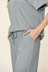 Hazel Blues® | Double Take Texture Round Neck Short Sleeve T-Shirt and Wide Leg Pants