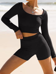 Hazel Blues® | Scoop Neck Long Sleeve Top and Shorts Set
