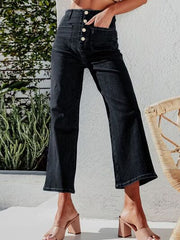 Hazel Blues® | Button Fly Cropped Jeans with Pockets