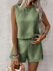 Hazel Blues® | Round Neck Sleeveless Top and Shorts Set