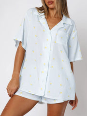 Hazel Blues® | Valentine's Day Printed Collared Neck Short Sleeve Top and Shorts Set