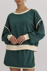 Hazel Blues® | Contrast Trim Round Neck Top and Skort Set
