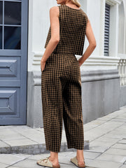 Hazel Blues® | Lovelet Plaid Round Neck Sleeveless Top and Pants Set