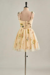 Blue Floral A-line Short Party Dess
