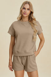 Hazel Blues® | Double Take Texture Short Sleeve Top and Shorts Set