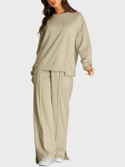 Hazel Blues® | Round Neck Long Sleeve Top and Slit Pants Set