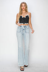 Hazel Blues® | Risen High Rise Front Patch Pocket Flare Jeans