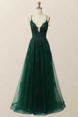 Blue V Neck Appliques Long Formal Dress
