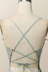 Blue V Neck Appliques Long Formal Dress