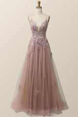Blue V Neck Appliques Long Formal Dress