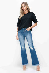 Hazel Blues® | bytos Raw Hem Distressed High Rise Bootcut Jeans