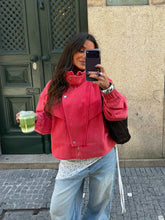 Washed High Neck Jacket in Coral