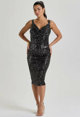 LBD Collection Gunmetal Black Ruby Sequin Dress