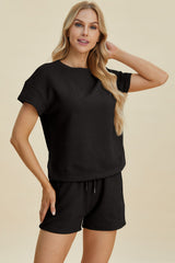 Hazel Blues® | Double Take Texture Short Sleeve Top and Shorts Set