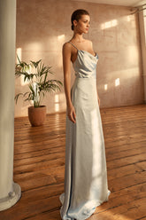 True Decadence Vivian Icy Blue Cowl-Neck Bias Cut Maxi Dress