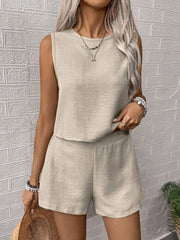 Hazel Blues® | Round Neck Sleeveless Top and Shorts Set