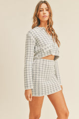 Hazel Blues® | MABLE Houndstooth Cropped Knit Cardigan and Mini Skirt Set