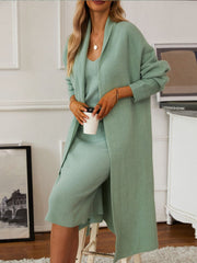 Hazel Blues® | V-Neck Cami Dress and Open Front Cardigan Sweater Set