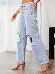 Hazel Blues® | Distressed Wide Leg Jeans with Pockets