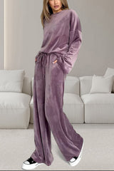 Hazel Blues® | Buttery-Soft Round Neck Long Sleeve Top and Drawstring Pants Set