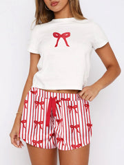 Hazel Blues® | Printed Round Neck Short Sleeve Top and Drawstring Shorts Set