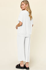Hazel Blues® | Double Take Texture Round Neck Short Sleeve T-Shirt and Wide Leg Pants