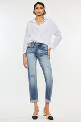 Hazel Blues® | Kancan High Rise Cuffed Straight Jeans