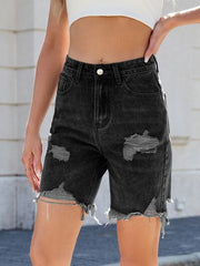 Hazel Blues® | Distressed Raw Hem Denim Shorts