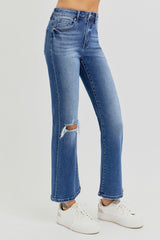 Hazel Blues® | RISEN Distressed High Rise Crop Flare Jeans