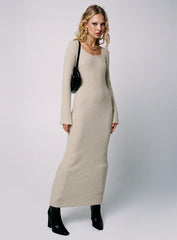 Malletti Long Sleeve Maxi Dress Beige