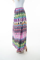 Hazel Blues® | Printed Elastic Waist Band Long Skirt with Tassels in Pink Combo