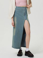 Hazel Blues® | Slit Denim Skirt with Zip