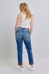 Hazel Blues® | Judy Blue Plaid Print Cuff Straight Leg Jeans with Pockets